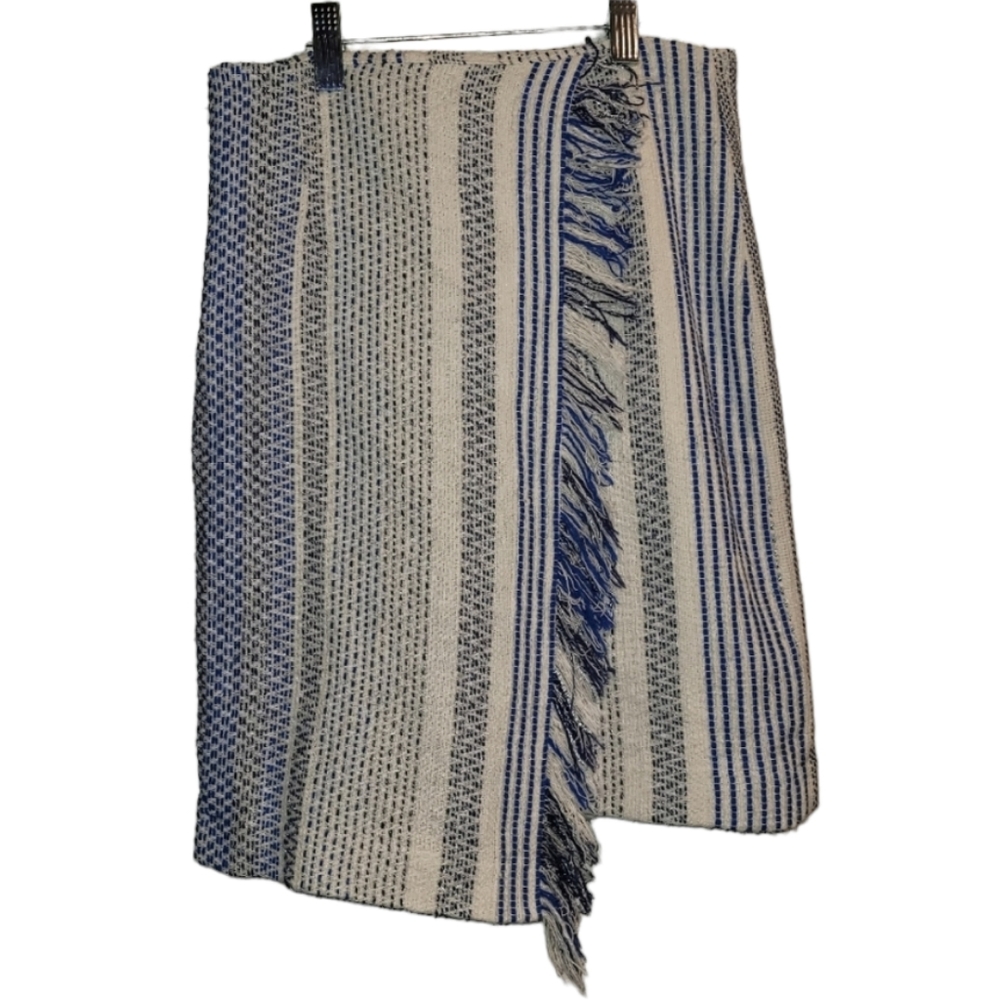 Halogen Knit Faux Wrap Skirt Size 0 Women's Blue & White Stripe Fringe